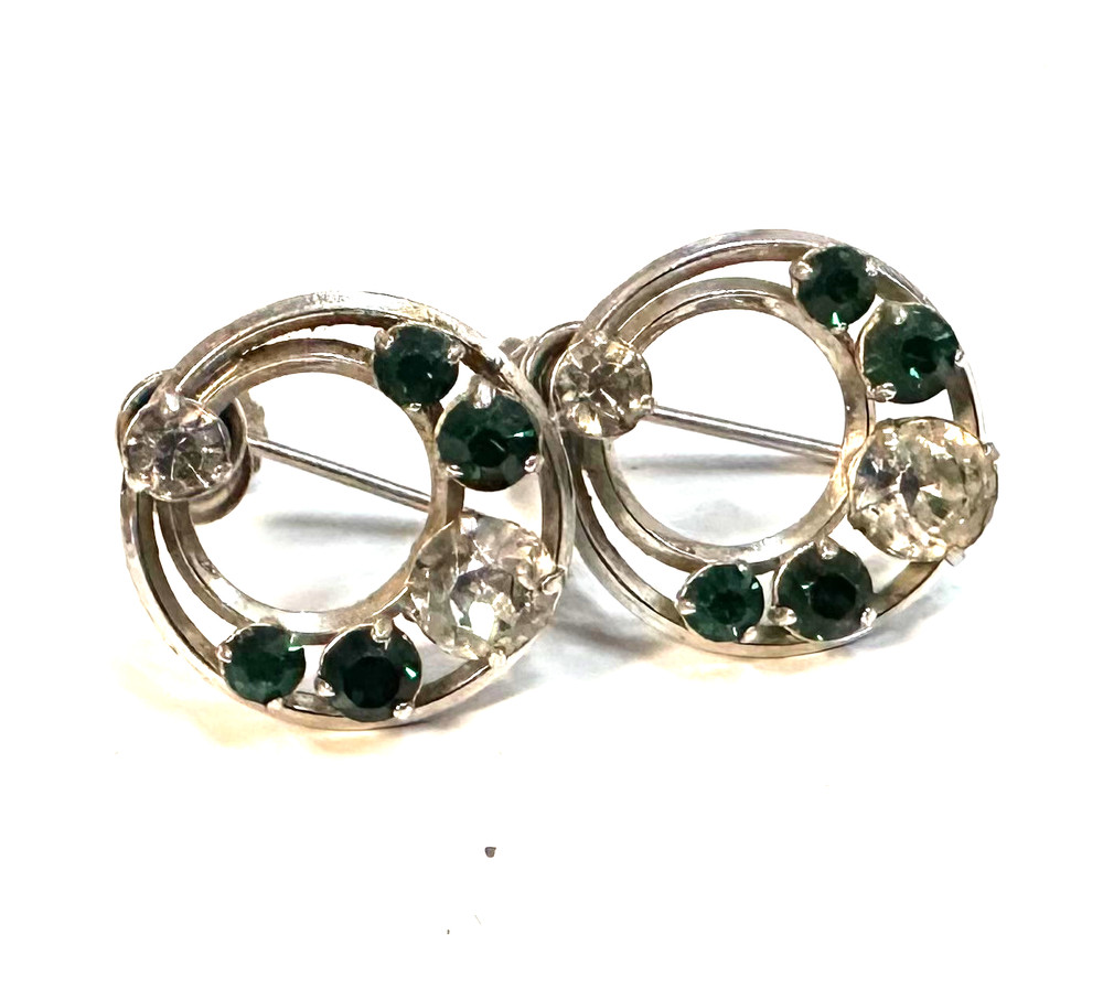 Signed KREMENTZ Vtg Green Stone Silver Tone Clip-on Earrings Jewelry Lot I