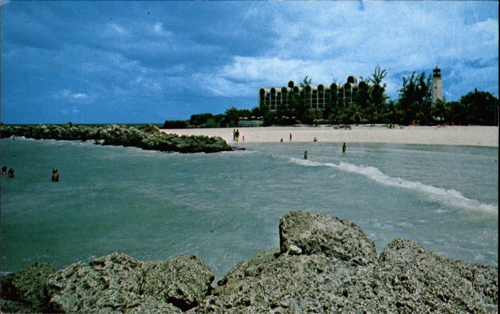 Barbados Hilton ~ Barbados West Indies ~ beach rocks ~ 1960s postcard