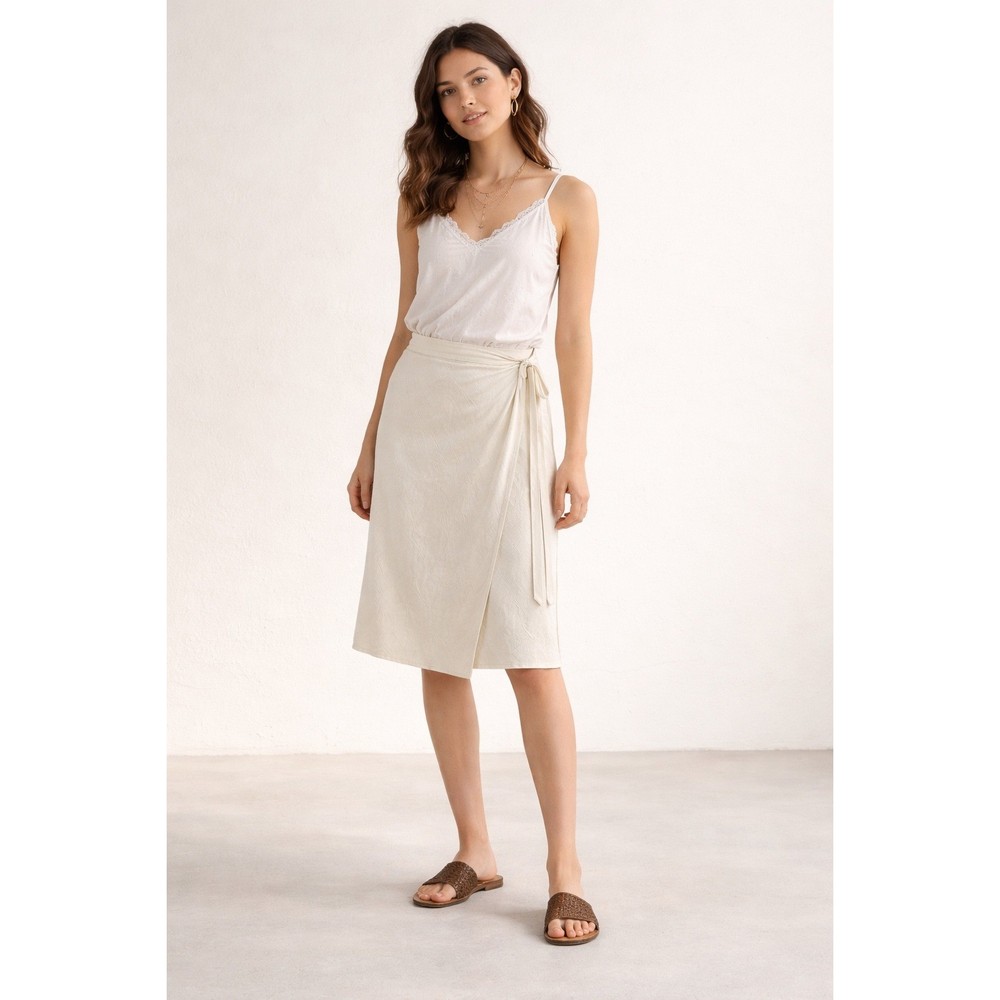 En Saison Champagne Ivory Textured Satin Wrap Midi Skirt NWT XS
