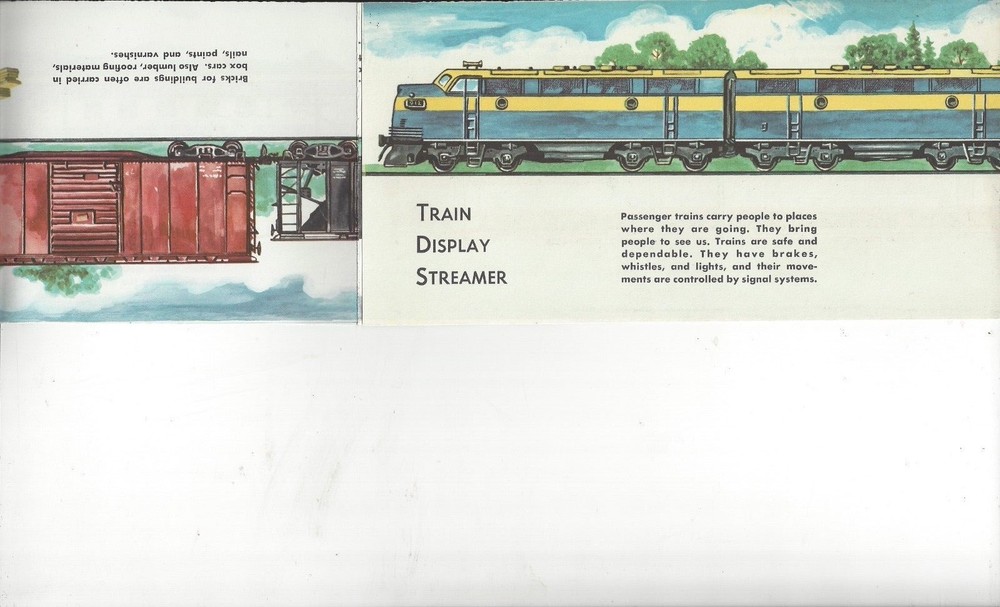 Train display streamer 1950's passenger/freight train foldout art by Bill Bunce