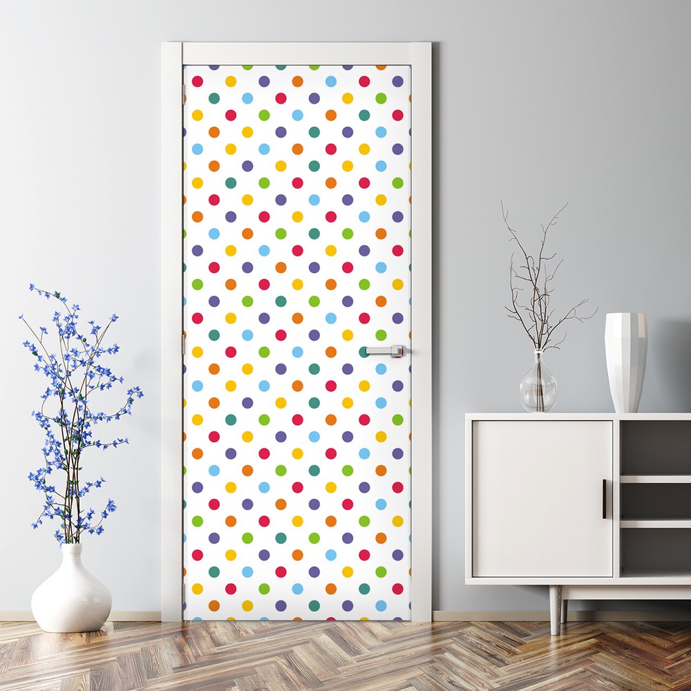 Colourful polka dots self-adhesive Colourful purple and green Door Decal