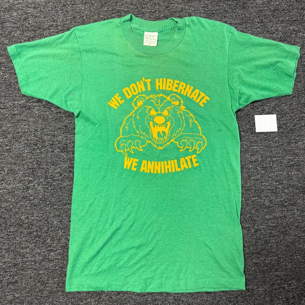 Vintage 80s Ebert Grizzly Bear Single Stitch Nature Grail T-Shirt Sz M Green