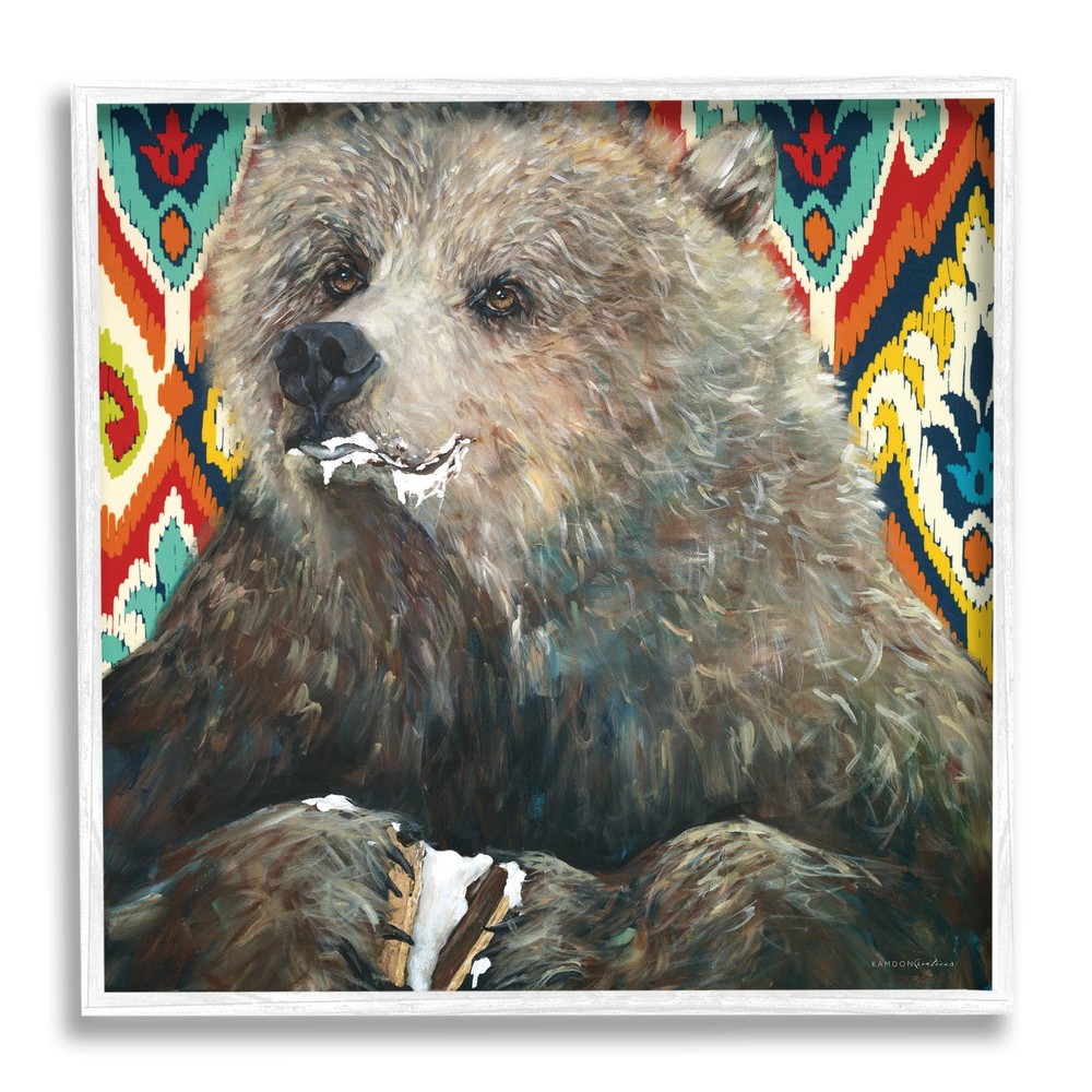 Brown Bear Eating S'mores Forest Animal Abstract Art Print by Kamdon K-image