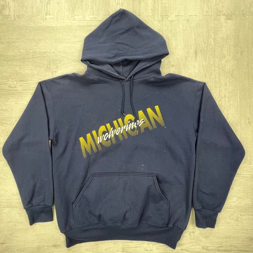 Vintage 90s Michigan Wolverines Sweatshirt Hoodie Size: L Blue Yellow College