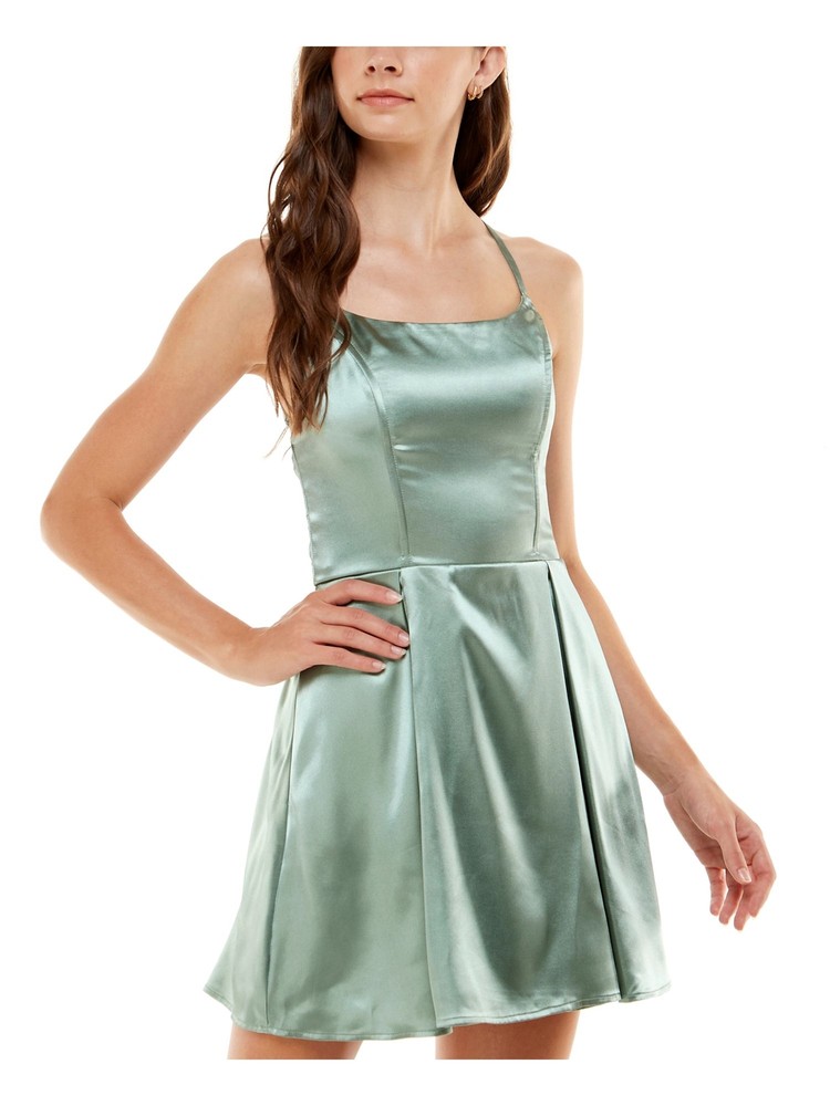 SPEECHLESS Womens Green Strappy-back Satin Tie Mini Dress 17