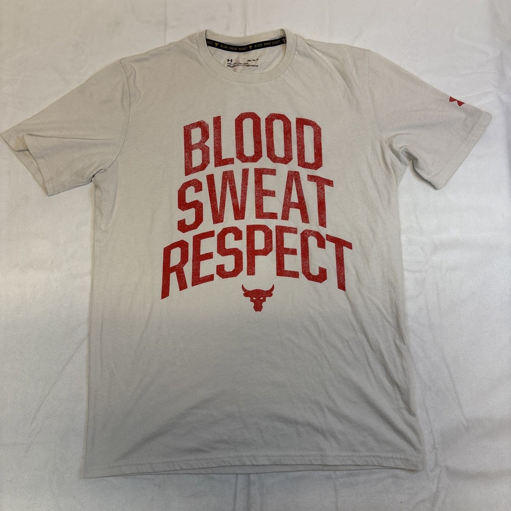 Under Armour Project Rock Men's Medium Blood Sweat Respect Beige T-Shirt Tee