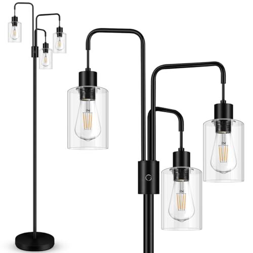 Industrial Floor Lamp for Living Room,Lampshade,Modern Stand Up Lamp Glass