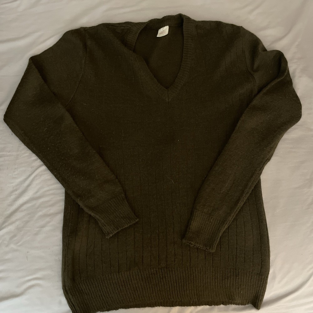 Military Czech Army Pullover M85 V-Neck Sweater Green Wool Blend XL-SHORT