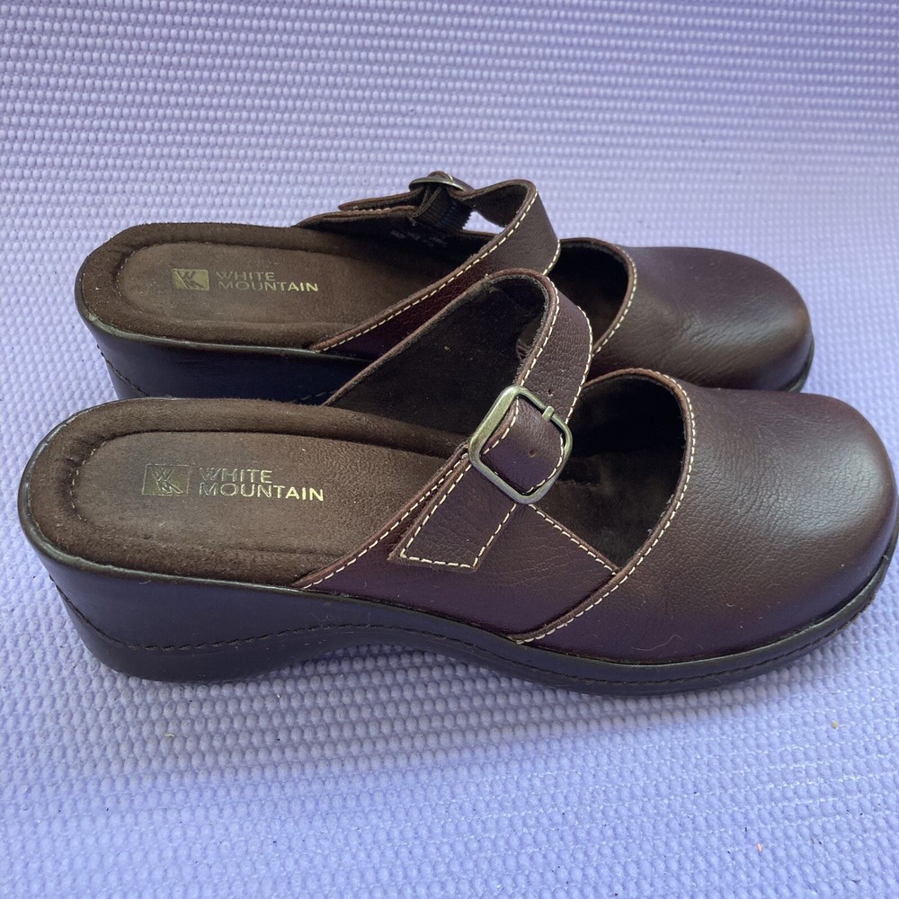 White Mountain Clogs Brown Slip On Closed Toe Casual Leather Women’s Size 7