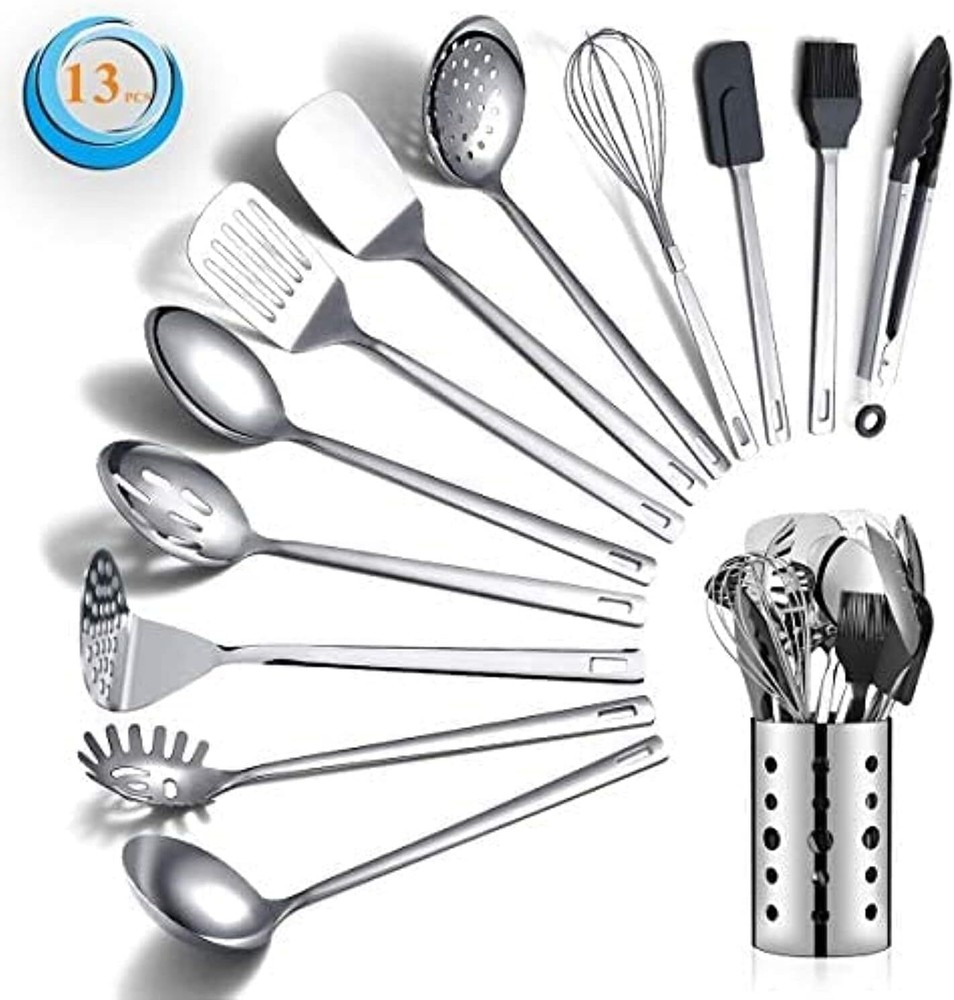 Berglander Stainless Steel Cooking Utensils Set, 13 Pieces Kitchen Silver