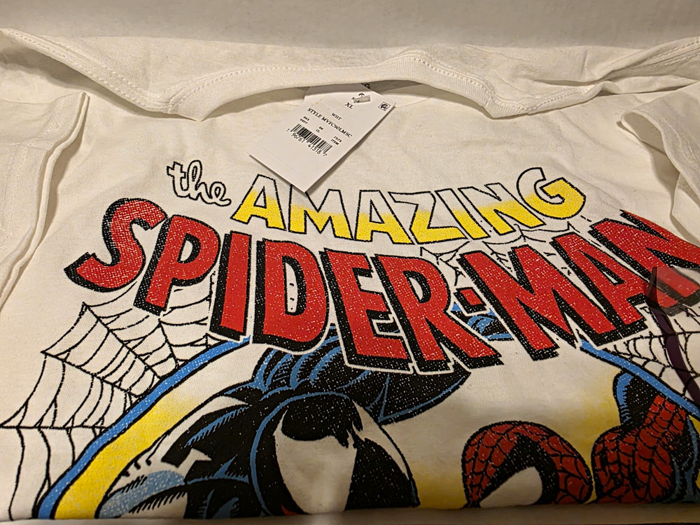 Men's XL White Marvel Spider-Man Graphic Tee Crew Neck Short Sleeve Cotton