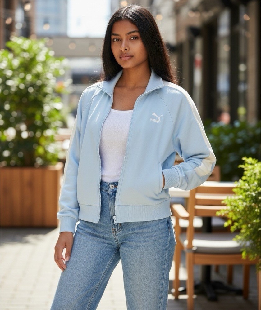 PUMA Women's Blue Full Zip Track Jacket Size M Knit Polyester Long Sleeve