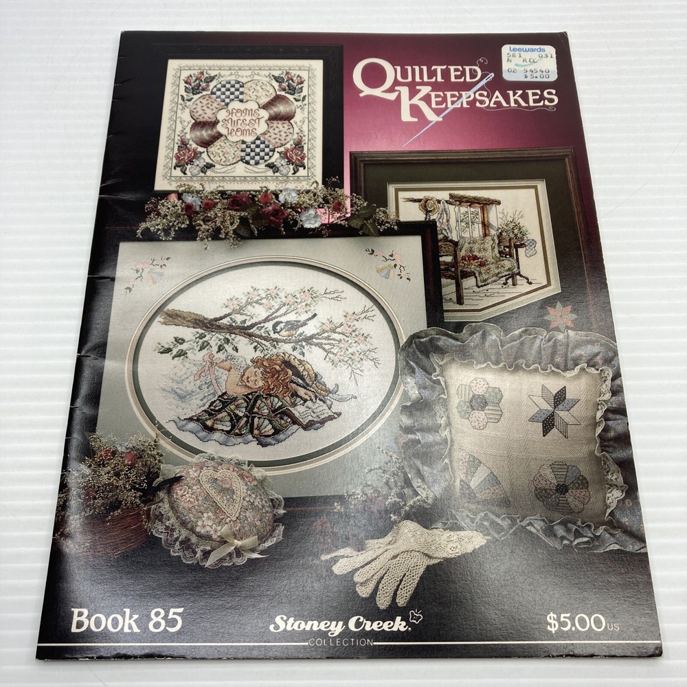 Quilted Keepsakes Cross Stitch Leaflet 85 Stoney Creek 1990 Quilt Girl Bird Cat