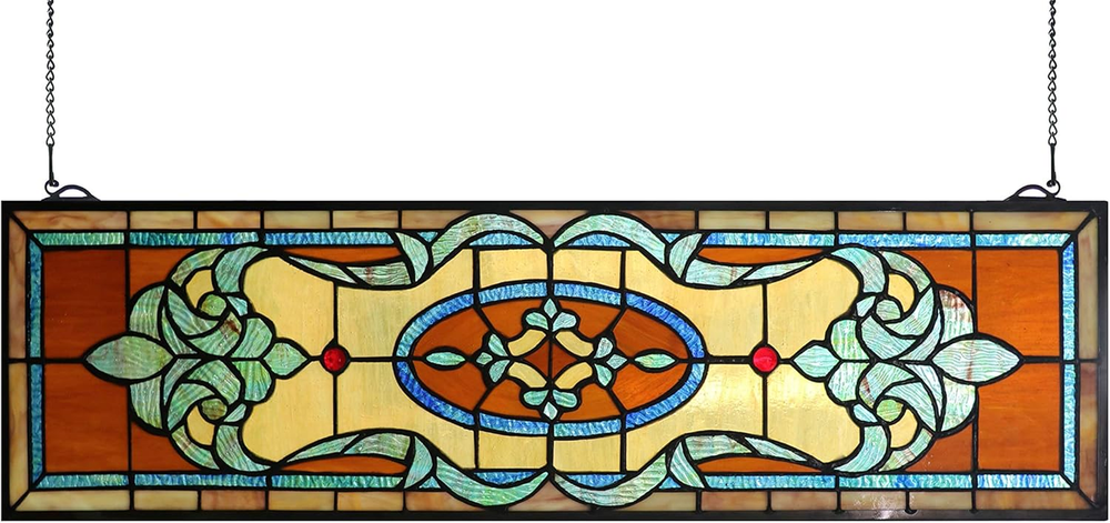 32 Inch Width Horizontal Stained Glass Window Hangings Tiffany Glass Window Pane