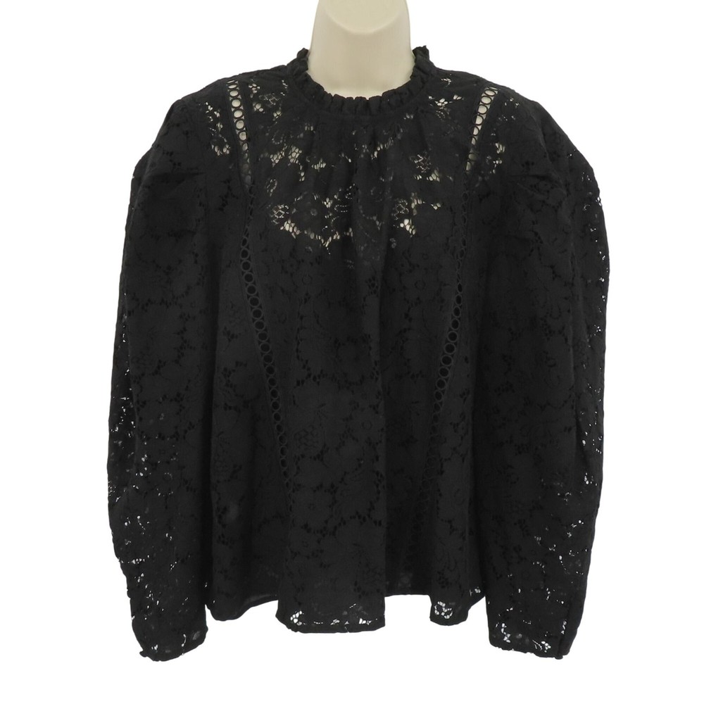 Express Extra Large XL Black Lace Victorian Ruffle Collar Long Sleeve Blouse NEW