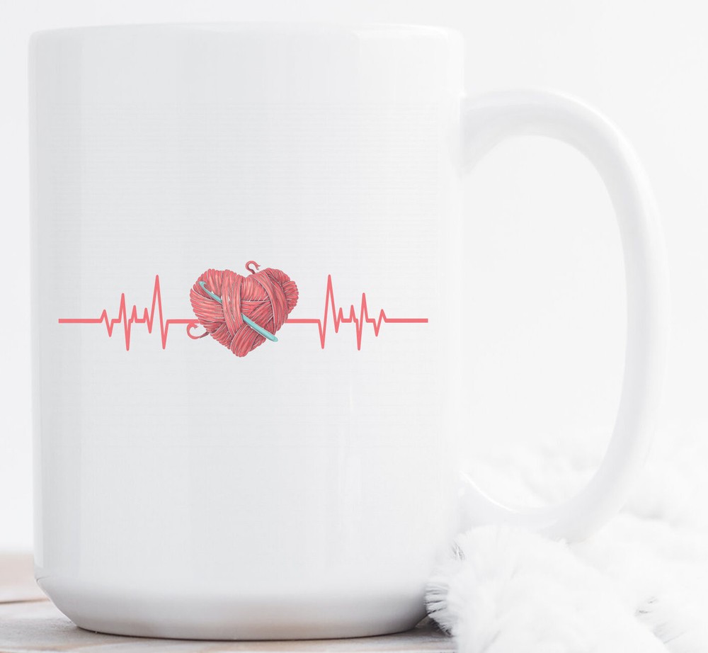 Heartbeat Knitting Mug Perfect Gift for Knitters Coffee Lovers