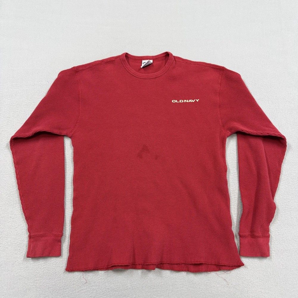 Old Navy Shirt Mens Small Red Thermal Waffle Knit Long Sleeve Crewneck