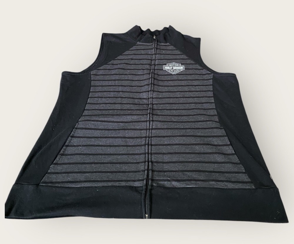 Harley Davidson Vest Women’s 2XL Gray Black Striped Full Zip Biker Motorcycle