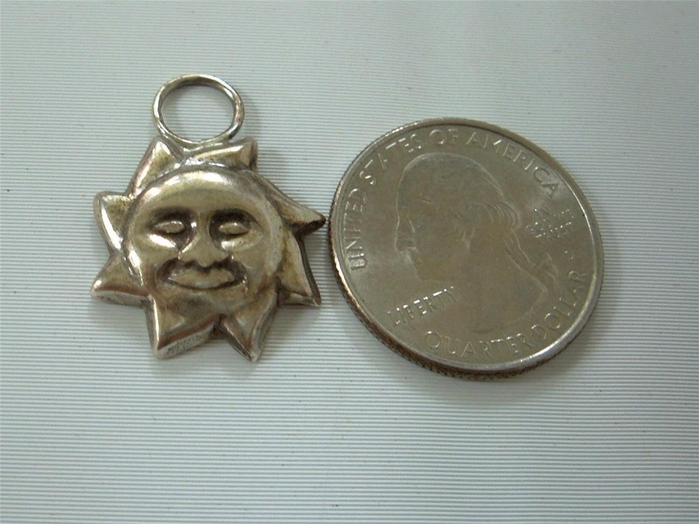 Vintage Sterling Silver Sun Face Pendant Charm 925