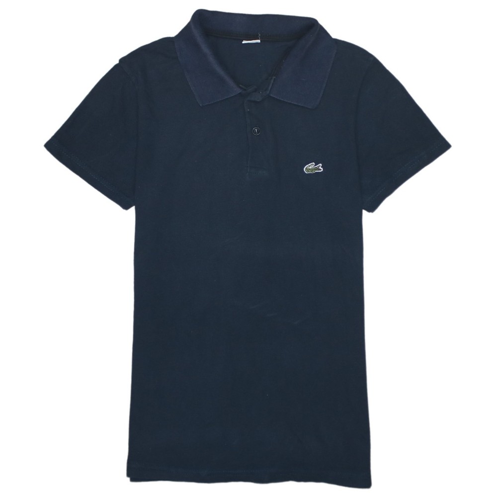 Lacoste Womens Polo Shirt Navy Blue Short Sleeve Embroidered Croc Logo Knit L