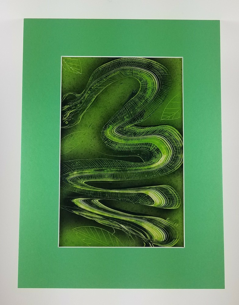 Green Snake Art Signed Painting comes with a Color matte board by Jason Girard.