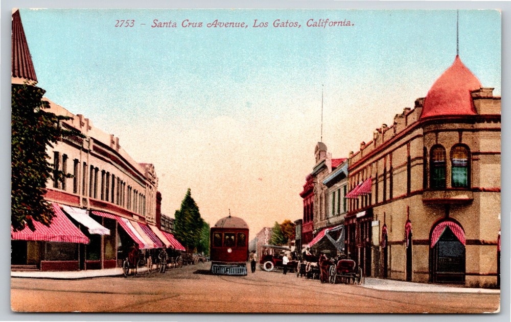 Los Gatos California~Santa Cruz Avenue~Trolley~c1910 Postcard