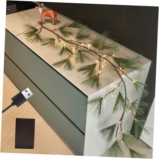 6 ft Lighted Christmas Pine Garland with Timer, Battery Operated or USB Plug, Perfect for Holiday Decor