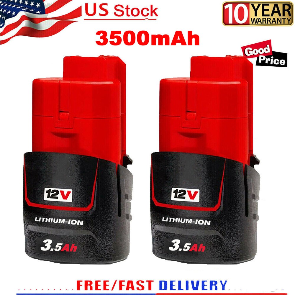 2 Pack M12 3.5Ah Battery for Milwaukee 48-11-2401 12V Li-Ion 48-11-2420 New