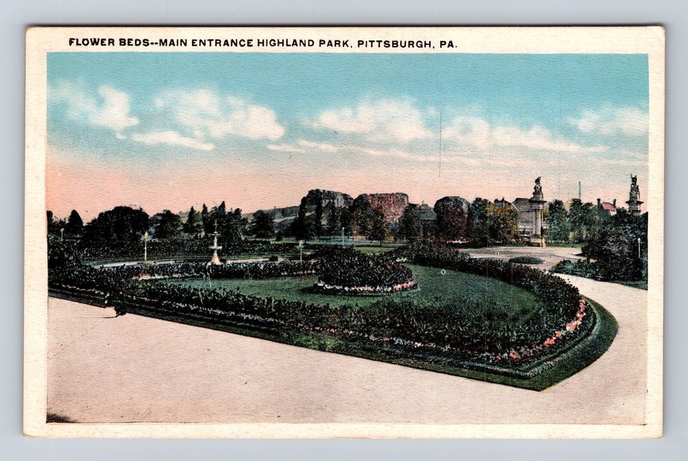 Pittsburgh PA-Pennsylvania, Flowers, Entrance, Highland Park Vintage Postcard