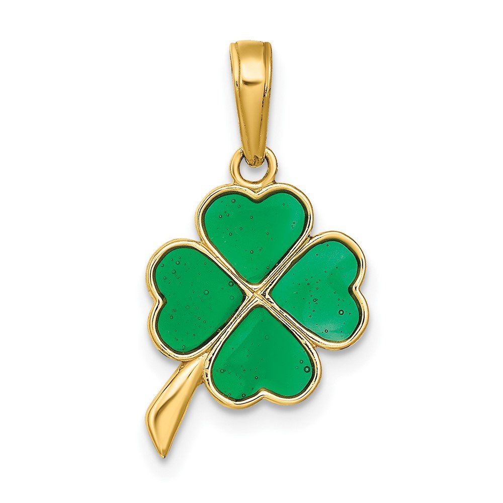 10k Yellow Gold 4-Leaf Clover Enamel Pendant 0.54g 20x10mm  