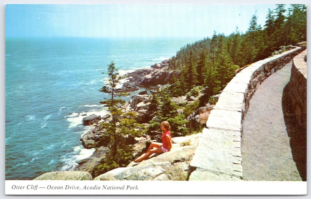 Otter Cliff Ocean Drive Acadia National Park Maine Vintage Postcard-image