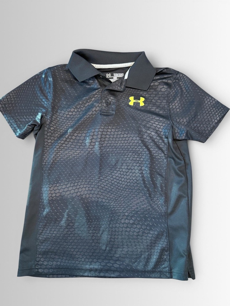 Under Armour HeatGear Boys YMD Black Polo Shirt Loose Fit Golf Athletic EUC