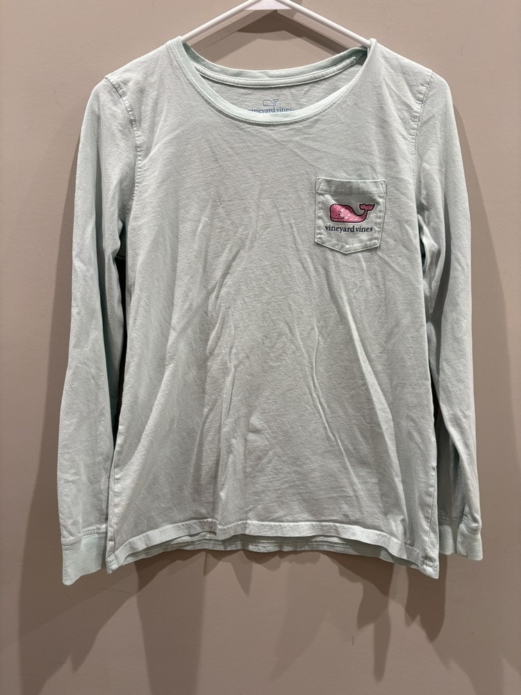 Vineyard Vines Women’s Mint Green Pink Whale Pocket Long Sleeve Shirt Small