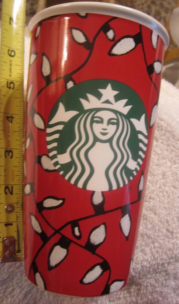 2016 Starbucks Coffee Christmas Light Bulb Red Ceramic Travel Cup Mug 12 oz