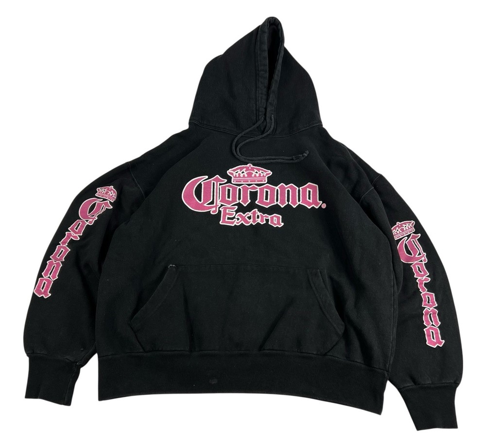 Vintage Y2k Corona Extra Black Hoodie Sweatshirt Pink Sleeve Logo Womens Small