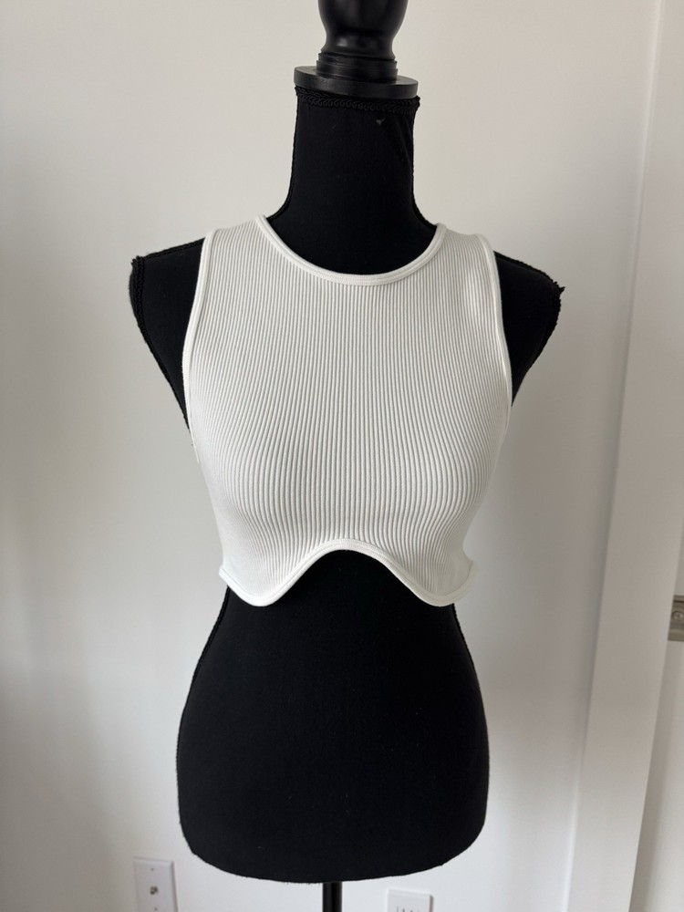 Zara Seamless Rib Crop Tank Top Size XS/S White