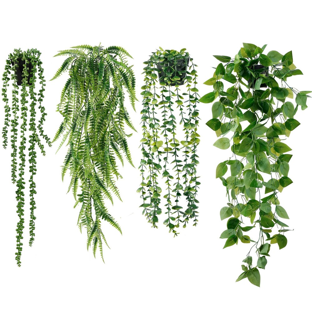 Fake Hanging Plants 4 Pack Artificial Hanging Plants Fake Potted Greenery Fau...