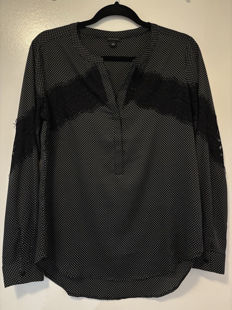 Ann Taylor Women’s Black Polka Dot Lace Long Sleeved Top, Size S