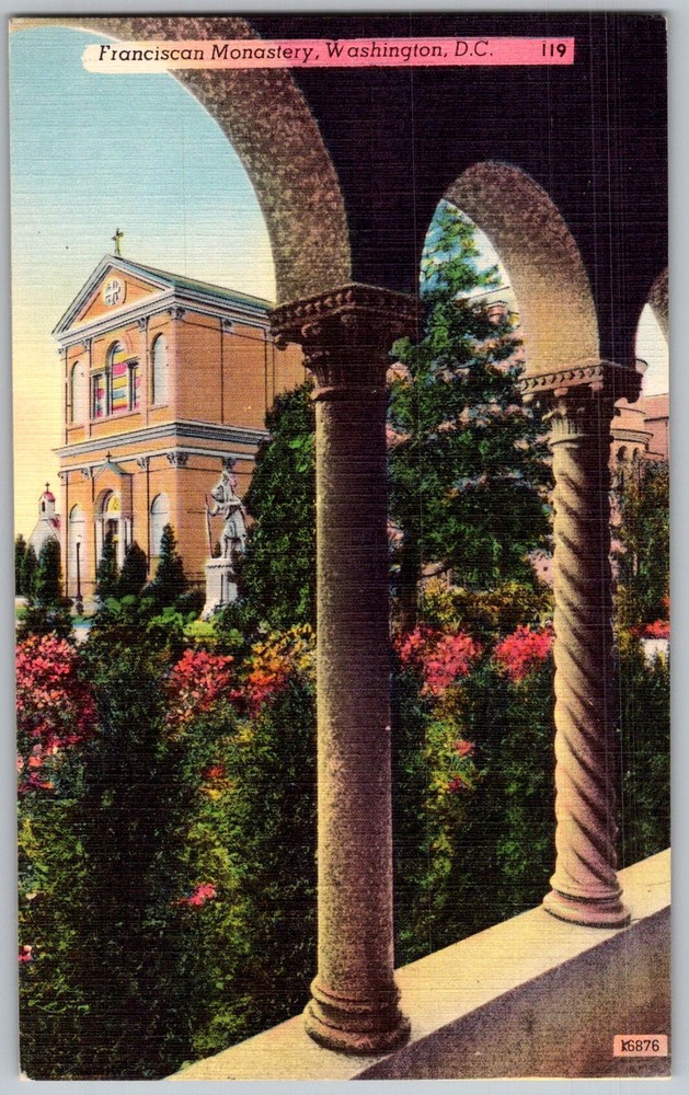 Vtg Linen Postcard Franciscan Monastery Cloister Washington, DC 1930s