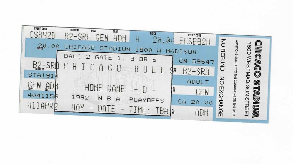Chicago Bulls vs New York Knicks Unused Playoff Ticket from May 7, 1992