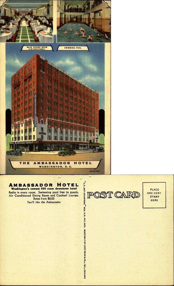 Ambassador Hotel Washington DC interior dining room pool linen 1940s