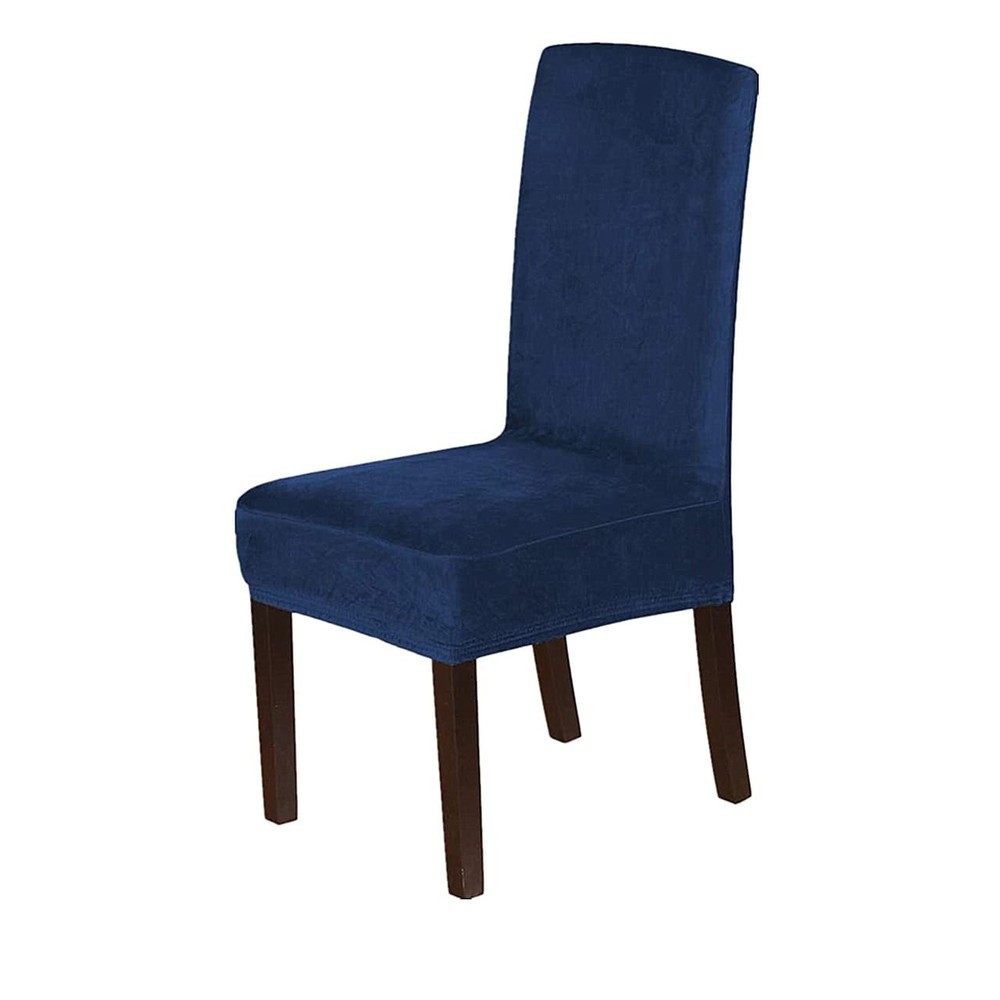 Soft Thick Solid Velvet Stretchy Universal Dark Blue Furniture Cover by Enova Home
