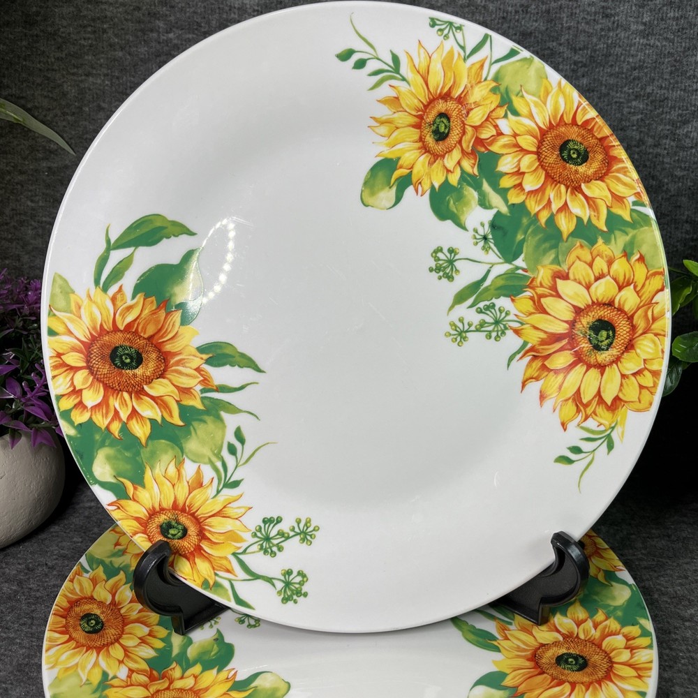 Royal Norfolk Sunflower Printed Stoneware Dinner Plates 10.5