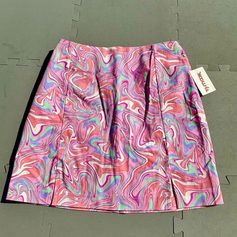 Love On A Hanger Mini Skirt Women's Size 5 Pink/green/blue Swirls Double Slit