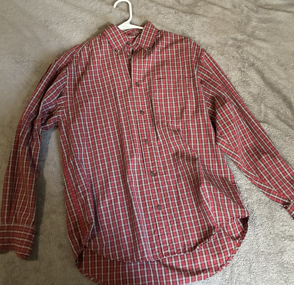 GAP Men's Plaid Button-Down Shirt Red Black White Long Sleeve Cotton Size S