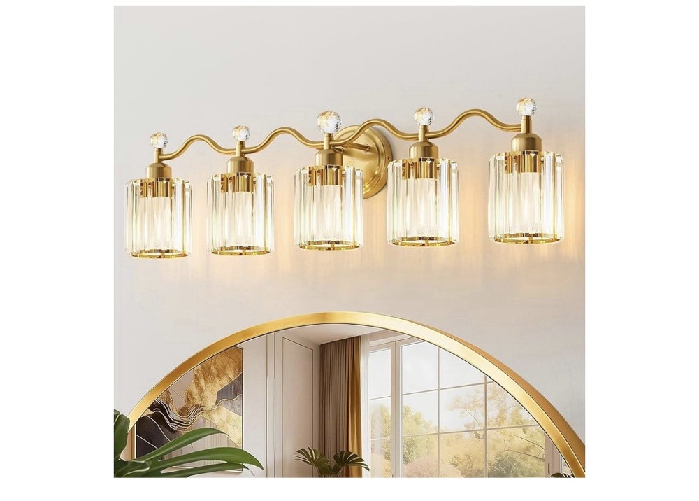 Bathroom Vanity Light Fixtures 5-lights, Gold Crystal Vanity Lights for Bath