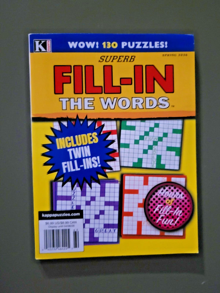 Kappa Superb Fill-In the Words Book - 130+ Puzzles +Twin Fill-Ins - Hours of Fun