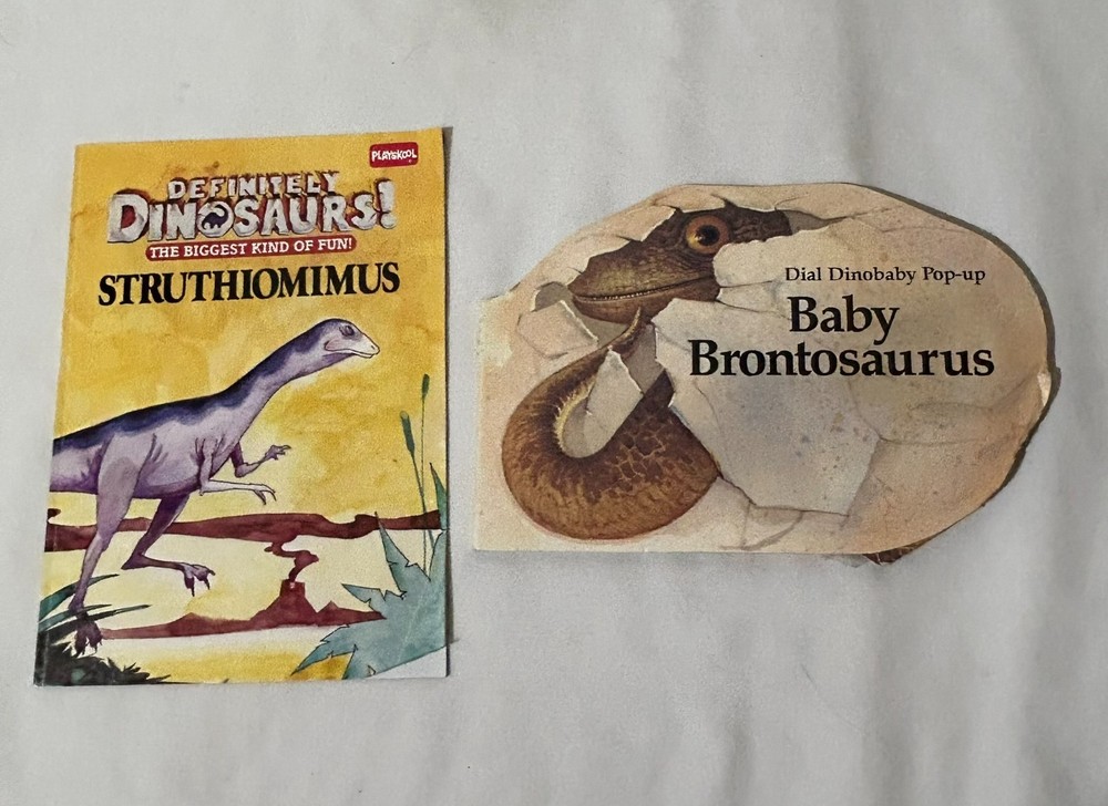 Vintage Definitely Dinosaurs Struthiomimus 1987/Baby Brontosaurus Pop-Up 1989
