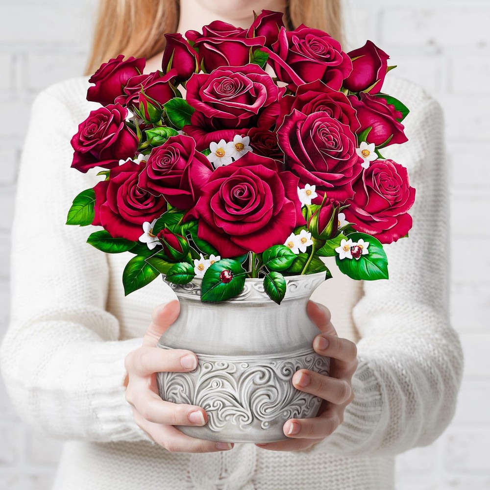 Pop Up Flower Card, 3D Paper Flowers Bouquet, Valentines Day, Birthday, Thank...