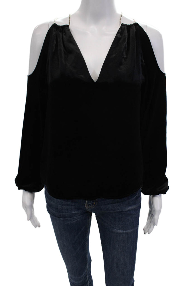 Ramy Brook Womens Suede Textured Long Sleeve Blouse Black Size 2XSFree Shipping in US $100+ Orders | $6.95 Orders Below